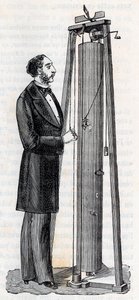 Apparatus by Arthur Jules Morin (1795-1880) apparatus for the study of the fall of bodies - Engraving in “Sciences brought to the graces of all - Popular physics and chemistry” by Alexis Clerc - End 19th century - Private collection by French School