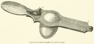 Device for cutting the shell of soft-boiled eggs (engraving) by French School