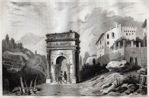 Arch of Augustus (Susa) - Engraving from “Italy Picturesque - Historical and Descriptive Painting of Italy” by M. de Norvins, Ch. Nodier 1834-1836