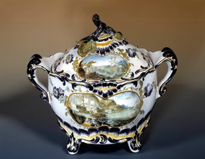 Art Francais: large sipiere, purple decor of the 18th century rockery style boat. Paris, Decorative Arts