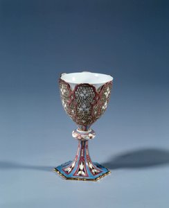 Art France: Mug on movable stand cut forming a display stand. Hard porcelain by French School