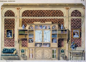 Art nouveau style library, illustration from the magazine Interieurs Modernes by French School