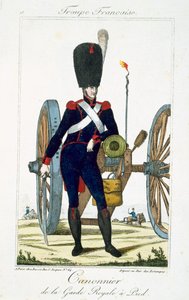 Artilleryman of the Royal Guard with a cannon, from Troupes Francaises, pub. chez Basset, Paris, c.1790