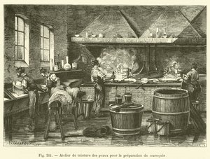 Dyeing Workshop for Preparing Morocco Leather (engraving) by French School