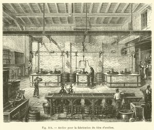 Workshop for the Manufacture of Aniline Blue (engraving) by French School