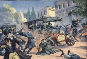 Attack on the Shah of Persia Mohammad Ali Shah Qajar (1872-1925). Engraving from the newspaper Le Petit Parisien by French School