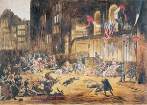 Attempt on the life of Napoleon III and his wife Eugenie by Felice Orsini and three accomplices on 4th January 1858 in Paris