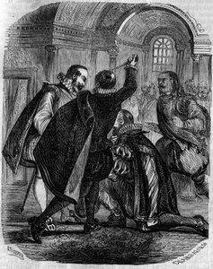 Attempted assassination of Jean Chastel on the King of France Henry IV on 27 December 1594. Engraving of the 19th century