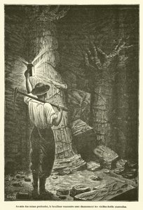 In the Depths of the Mines, the Miner Encounters with Astonishment the Ancient Buried Forests by French School