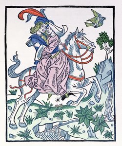 Aucassin and Nicolette on a horse, from the early 13th century chantefable Aucassin et Nicolette