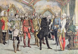 Austro-Hungarian Crisis - reception of Hungarian magnates by Emperor Franz Josef, illustration from Le Petit Journal, 15 October, 1905 by French School