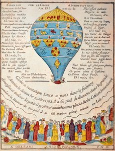 Balloon flight: experience of the Montgolfier brothers on 19 October 1783 in the garden of Monsieur Reveillon, faubourg Saint Antoine in Paris by French School