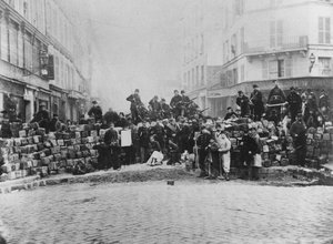 Barricade at the entrance of the Faubourg du Temple, Paris, during the Commune, 18 March 1871