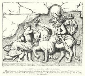 Bas-relief near Kazerun, Iran, depicting the victory of the Sasanian king Shapur I over the Roman Emperor Valerian at the Battle of Edessa, 260 by French School
