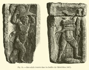 Bas-reliefs found in the excavations of Hotel-Dieu, 1867 by French School