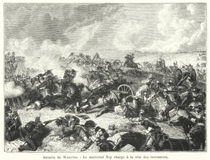 Battle of Waterloo, Marshal Ney Charging at the Head of the Cuirassiers (engraving) by French School