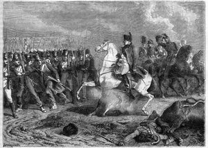Battle of Arcis-sur-Aube, 20-21 March 1814 - shell explodes under the horse of emperor Napoleon