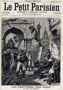 Beach-stricken India, Inhabitants facing the epidemic before contracting the Black Death. Frontpage of English newspaper Le petit Parisien. January 24 by French School
