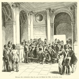 Bivouac of volunteers in the courtyard of the Hotel de Ville, February 26, 1848 by French School