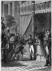 Bonaparte and Josephine de Beauharnais receive the young king of Etruria, Louis I (Louis I of Bourbon or Ludovico I of Borbone) (1773-1803), accompanied by his wife, Marie Louise (Marie Louise) of Bourbon (1782-1824) in their house in Malmaison in July 180 by French School
