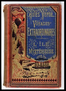 Book Cover of The Mysterious Island by Jules Verne, editions Hetzel 1875 by French School