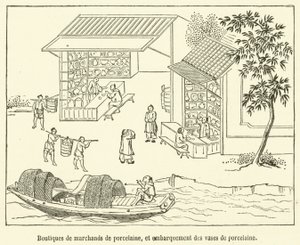 Porcelain Merchant Shops, and Loading of Porcelain Vases (engraving)