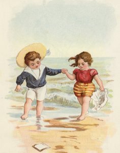 Boy and Girl Playing on the Beach by French School