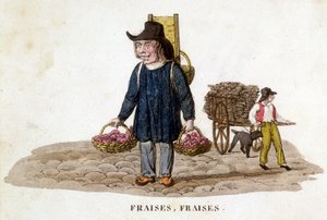 Breton seller of strawberries - engraving, early 19th century by French School