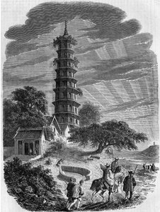 Buddhist architecture: exterior view of the Octagonal Pagoda on Whampoa Island, China by French School