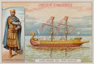 Burchard, military commander of the reign of Charlemagne, and a 9th Century warship by French School