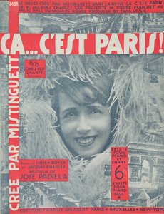 Ca...Cest Paris, cover of Score of Song by Mistinguett, published by Editions Salabert in Paris, 1926