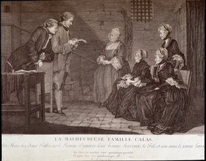 Calas affair: The unfortunate family of Jean Calas (died 1762): the mother, the two daughters, with Jeanne Viguiere, their good servant, the son and his friend, c.1762