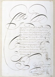 Calligraphy: Letter of accounts calligraphed around 1678 by Francois de Bruyn. Historical Library of the City of Paris by French School