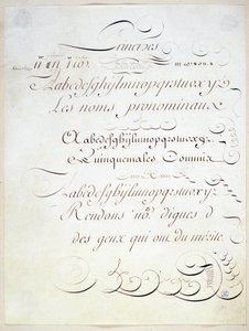 Calligraphy: Manuscript piece representing the principle of three French writings, towards the end of the 18th century by Andre Tardieu by French School
