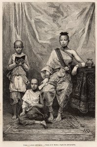 Cambodian Woman and Children (engraving after a drawing by D. Maillart, illustrating the voyage to Cochinchine by Doctor Morice, published in 