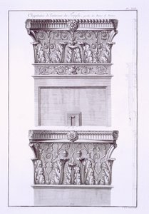 Capitals from the temple near the Roman Baths, Nimes, from Antiquities of France: Vol I, Monuments of Nimes by French School