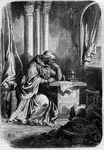 Cardinal lover of Papesse Jeanne. Engraving in Histoire des papes-kings-queens-et-empereurs a travers les centuries by Maurice Lachatre by French School