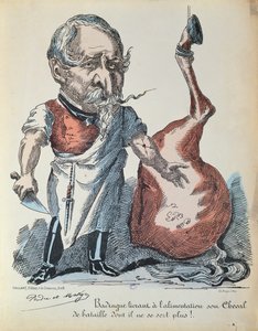 Caricature of Napoleon III (1808-73) as a horse butcher during the Siege of Paris, 1870