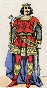 Carolingian dynasty: Portrait of Louis II the Begue (846-879), King of the Franks from 877 to 879. Epinal imaging from the end of the 19th century. Private collection.