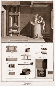 Cartier - Manufacture of playing cards - labourer making glue on his oven - 