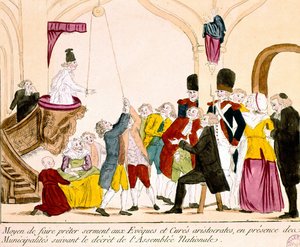 Cartoon depicting French Aristocrats and Clergy Taking the Oath of Allegiance to the Republic