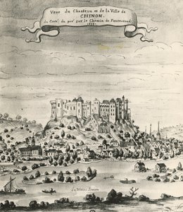 Castle and town of Chinon by French School