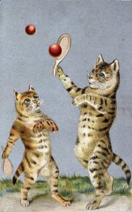 Cats playing tennis - postcard early 20th century by French School