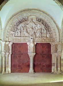 Central Portal in the Narthex of the Church of Sainte-Madelaine, with relief of the Pentecost in the Tympanum, c.1150 by French School