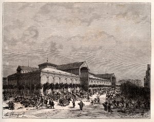 Central halles in Paris in the 19th century by French School