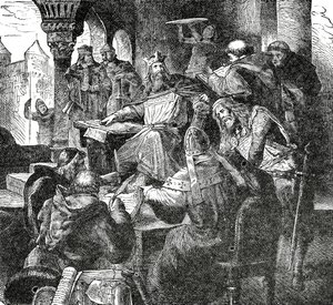 Charlemagne with pupils and teachers of his Palace School at Aachen, c.1890 by French School