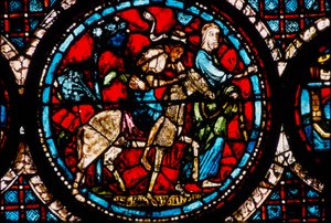 Chartres Cathedral, Stained glass window depicting Circular Good Samaritan by French School
