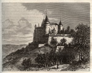 Chateau de Mercues - Cahors - engraving in 