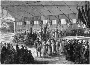 Blessing of locomotives during the inauguration of the railway line between Pont Leveque and Honfleur, Calvados by French School