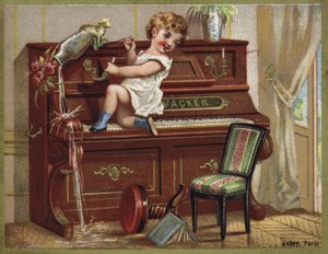Child Playing on a Piano by French School